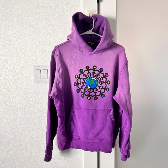 NEW MADHAPPY PEACE ON EARTH EXCLUSIVE PURPLE HOODIE SZ MEDIUM
